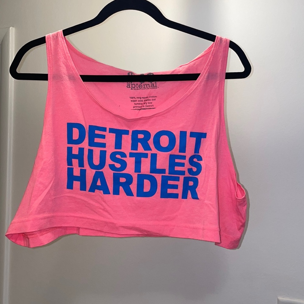 Detroit Hustles Harder | Hot Pink Muscle Crop | Size Small